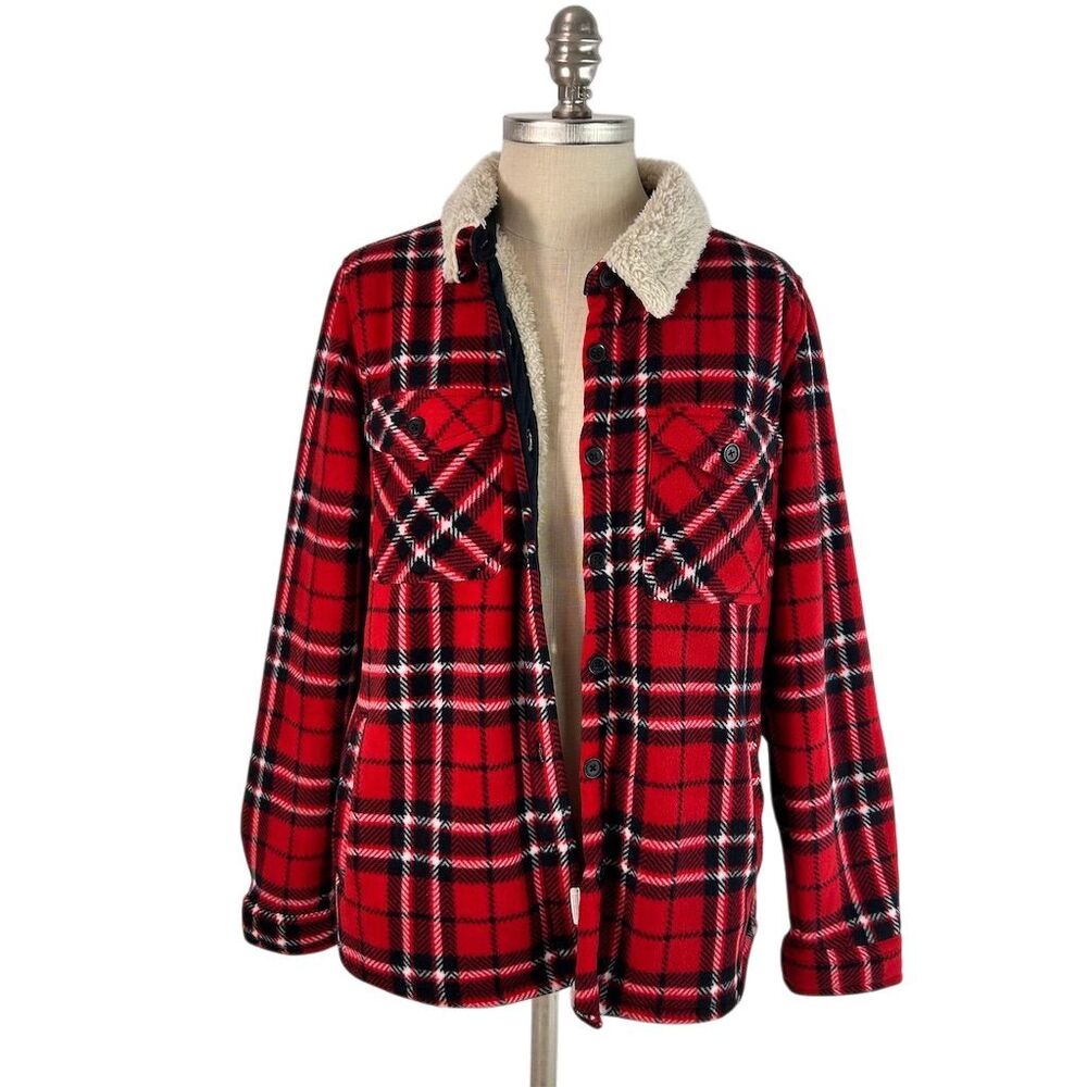 Soho Threads Women's Plaid Sherpa Lined Jacket Red Size S Winter Casual